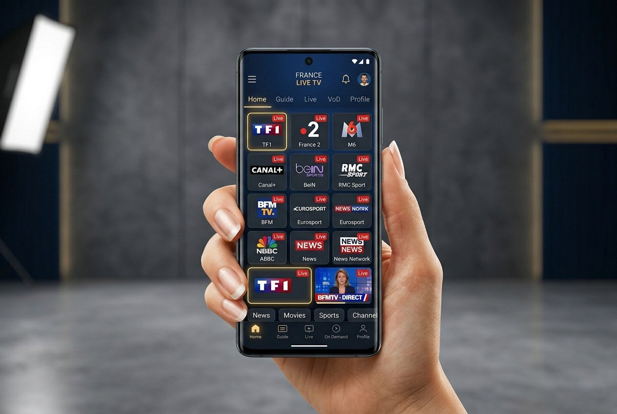 IPTV sur Android et iPhone — interface avec chaînes françaises